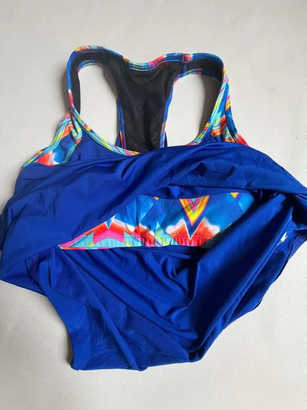 TYR Girls Blue Colorful Print One Piece Swimsuit Athletic Swimwear M 8